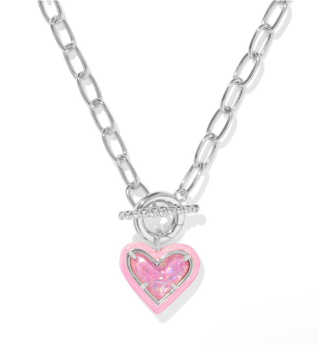 Ari Heart Enamel Frame Link and Chain Necklace