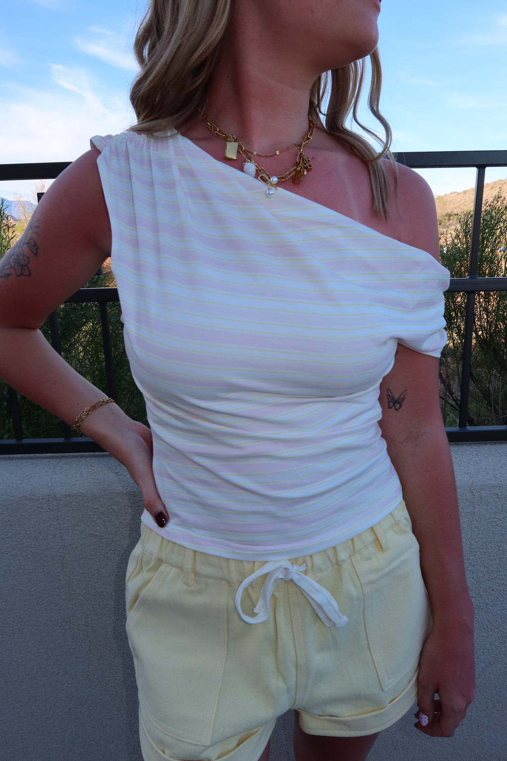 Melon Mist Off-shoulder Top