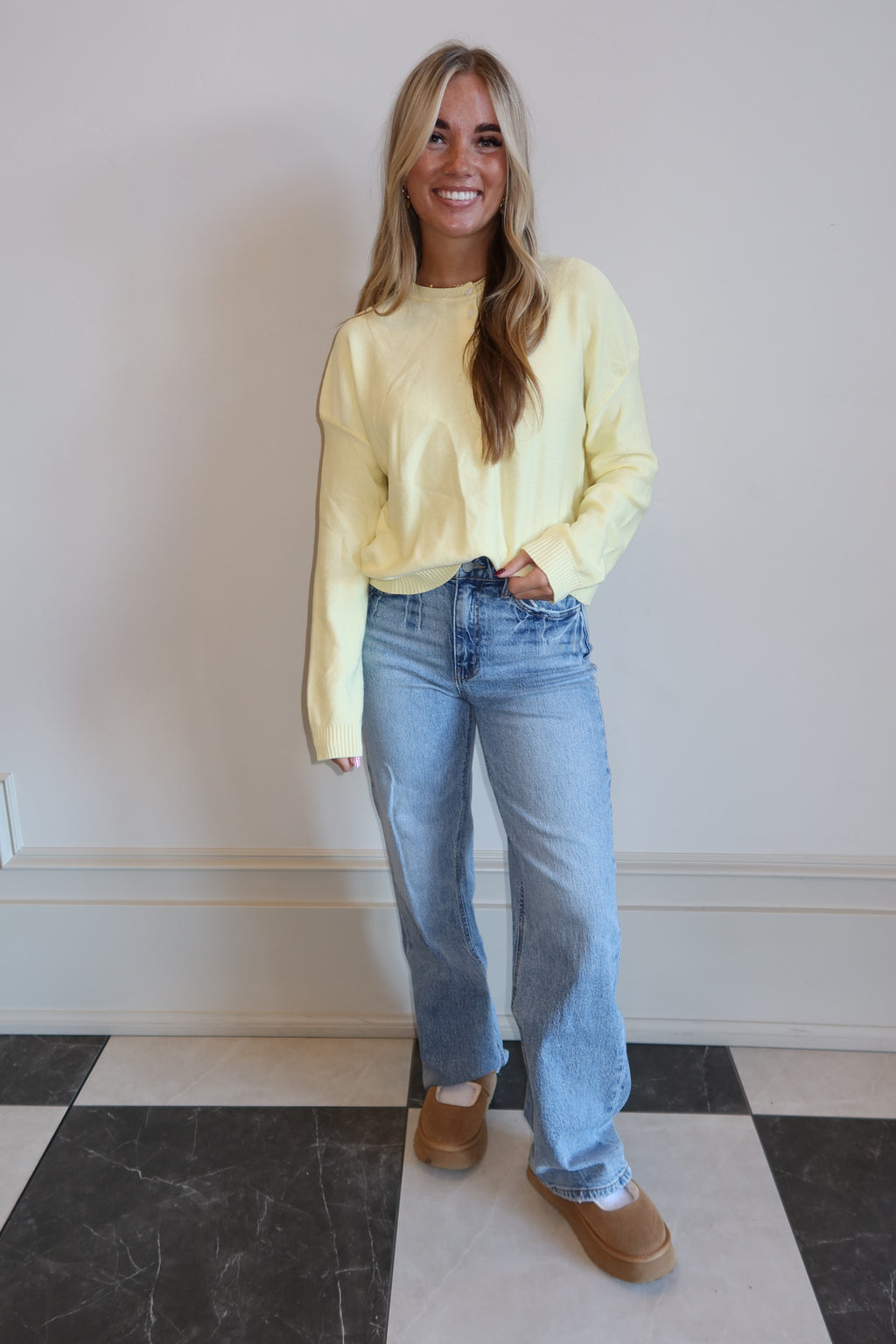Lemon Glow Button-Up Sweater