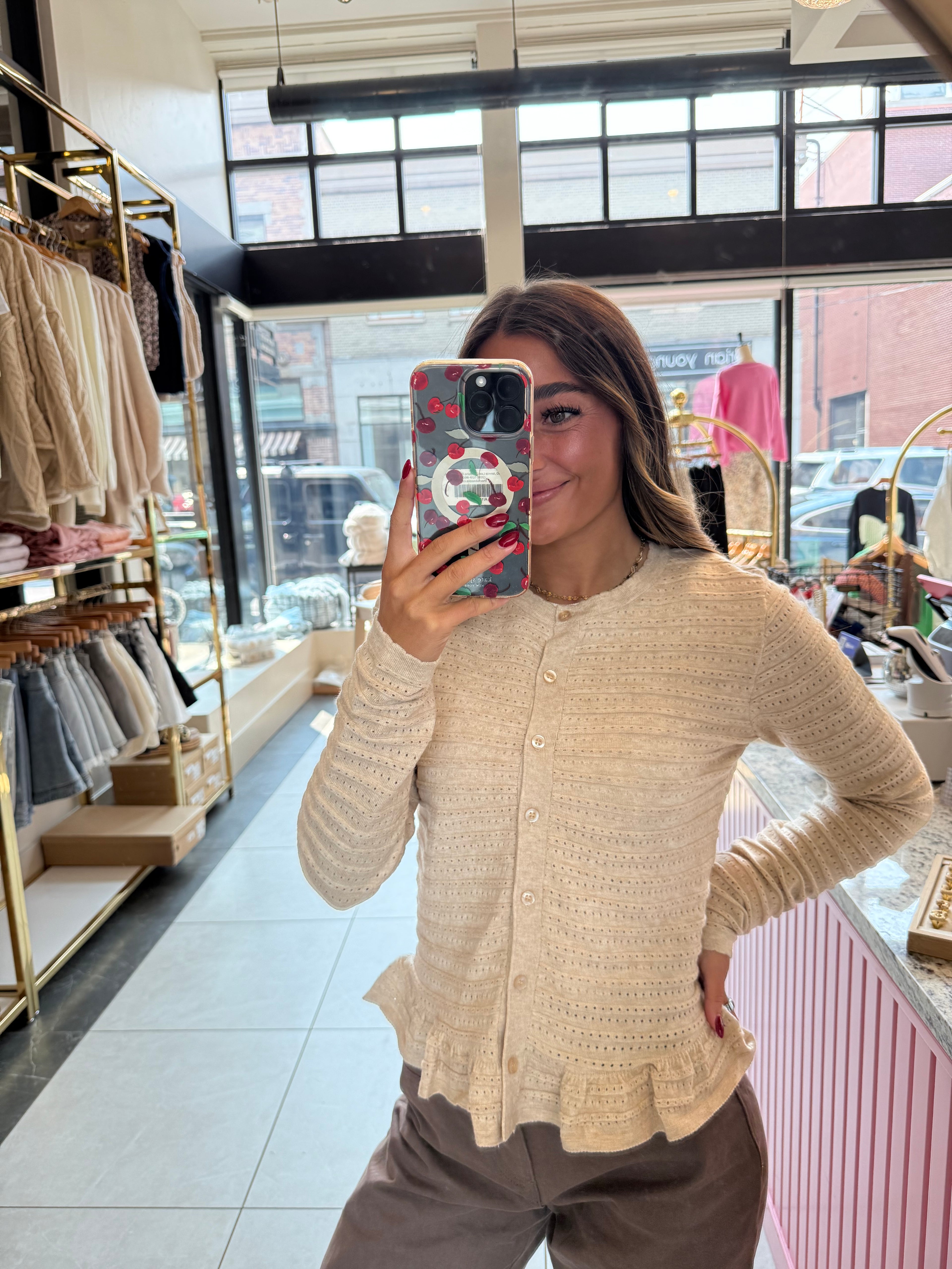 Sweet Eyelet Ruffle Cardigan