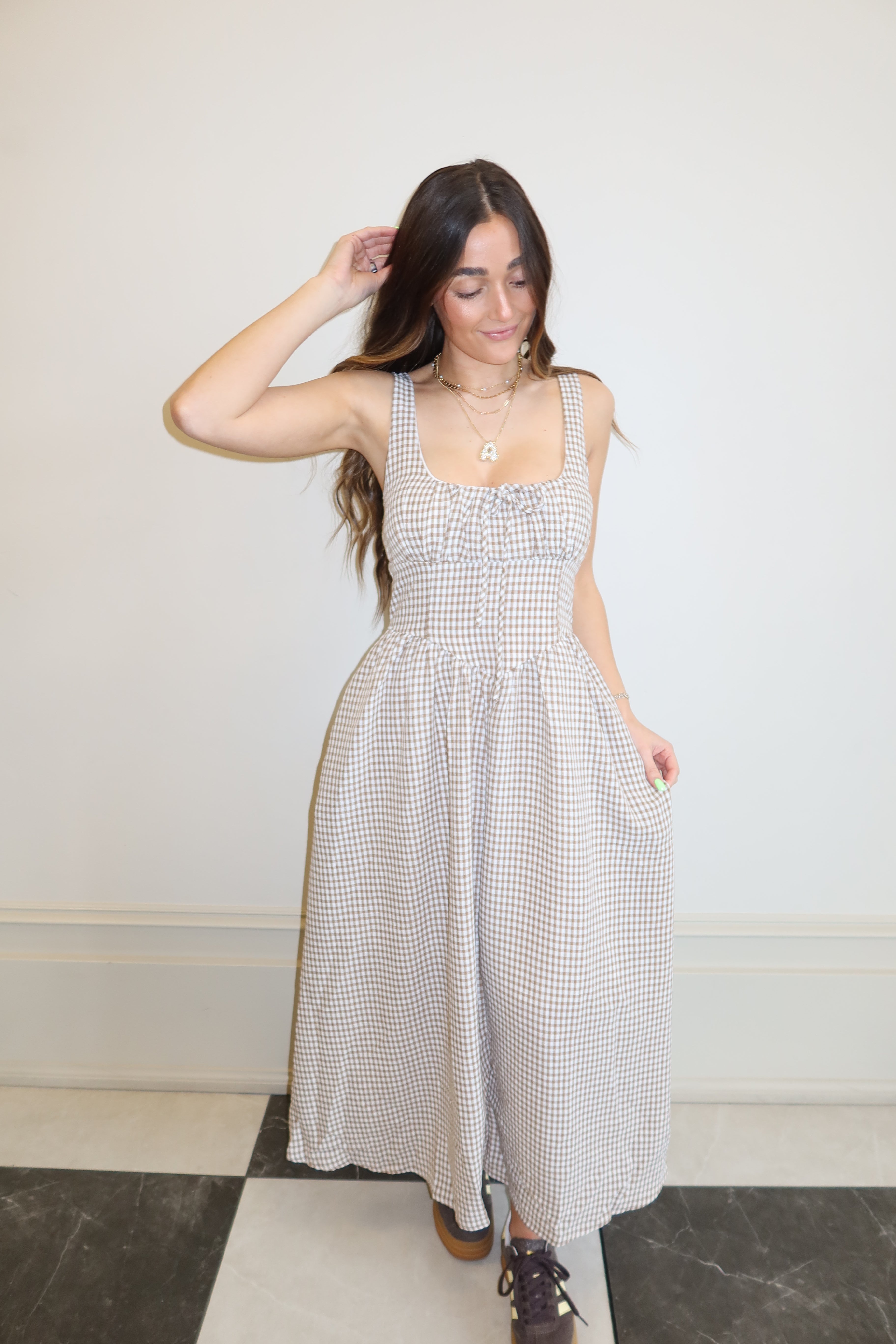 Tan stone Gingham Dress