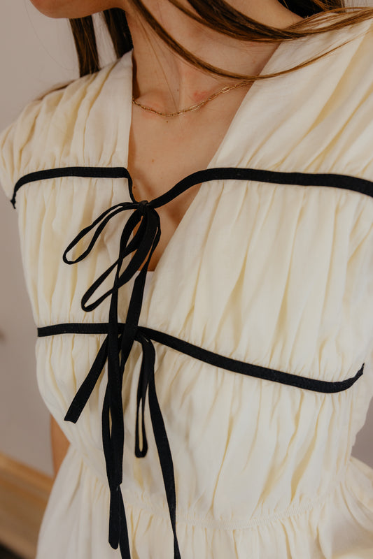 Ivory Peplum Ribbon-Tie Blouse