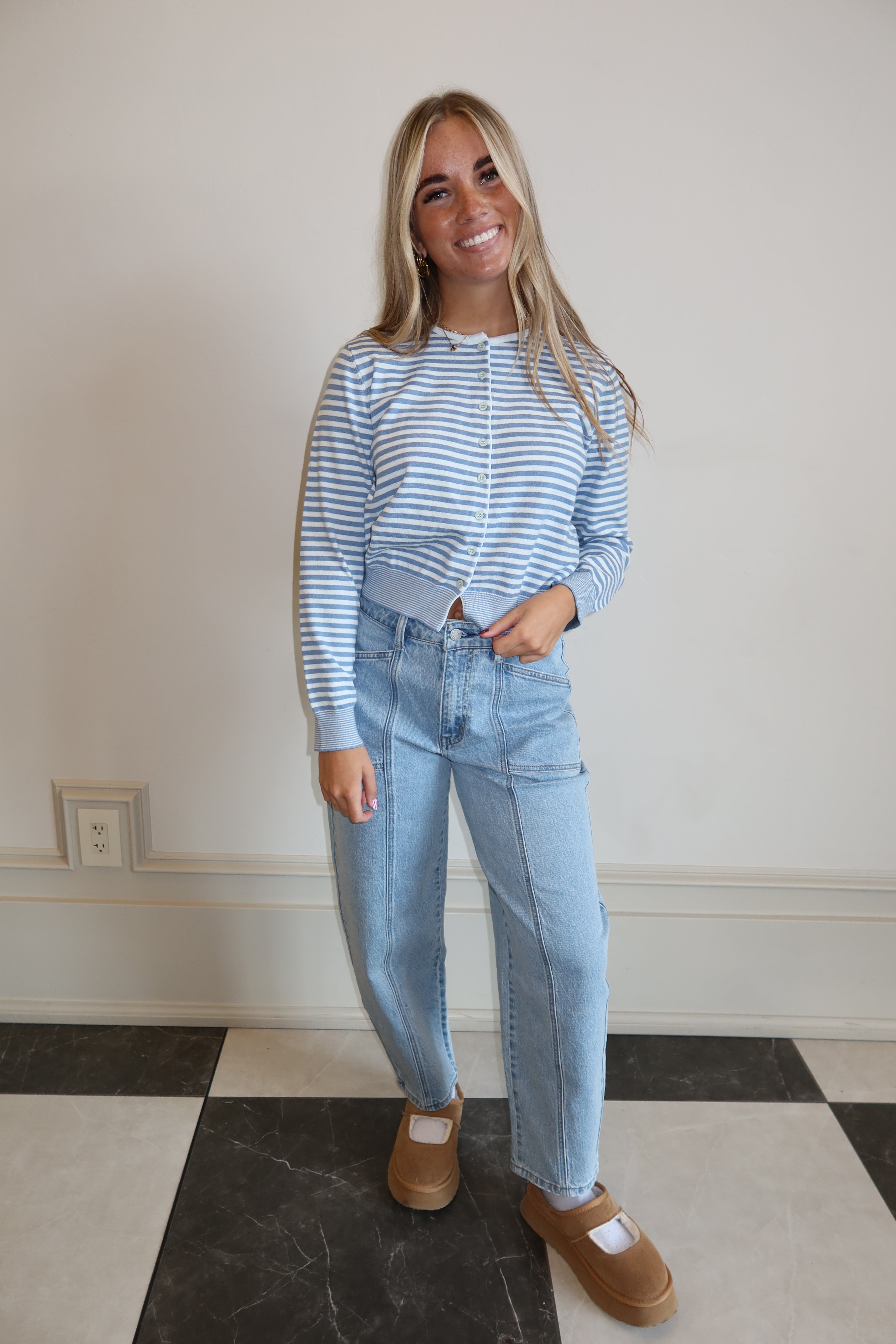 Ocean Stripe Button-Up Sweatshirt