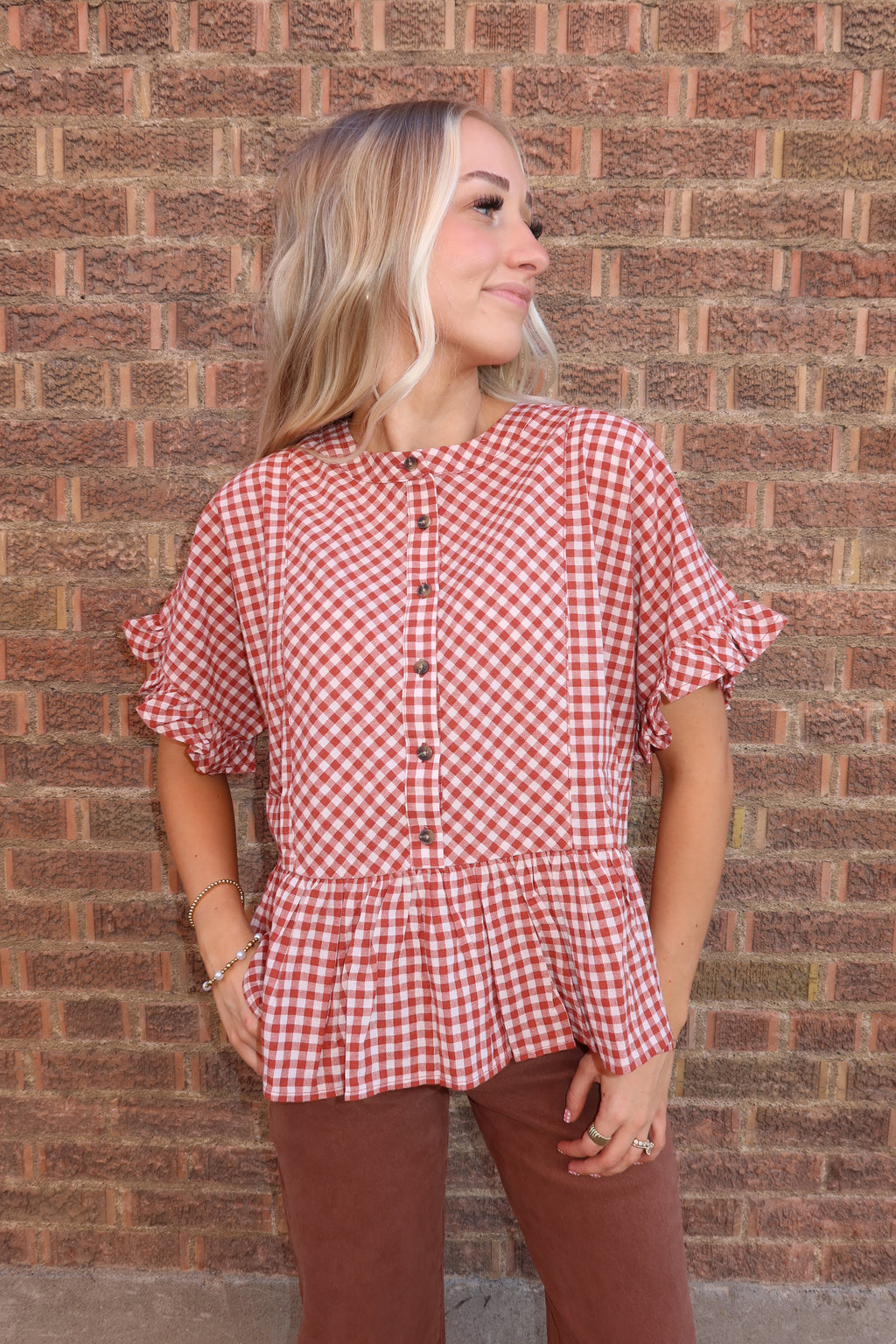 Sayler Gingham Ruffle Top