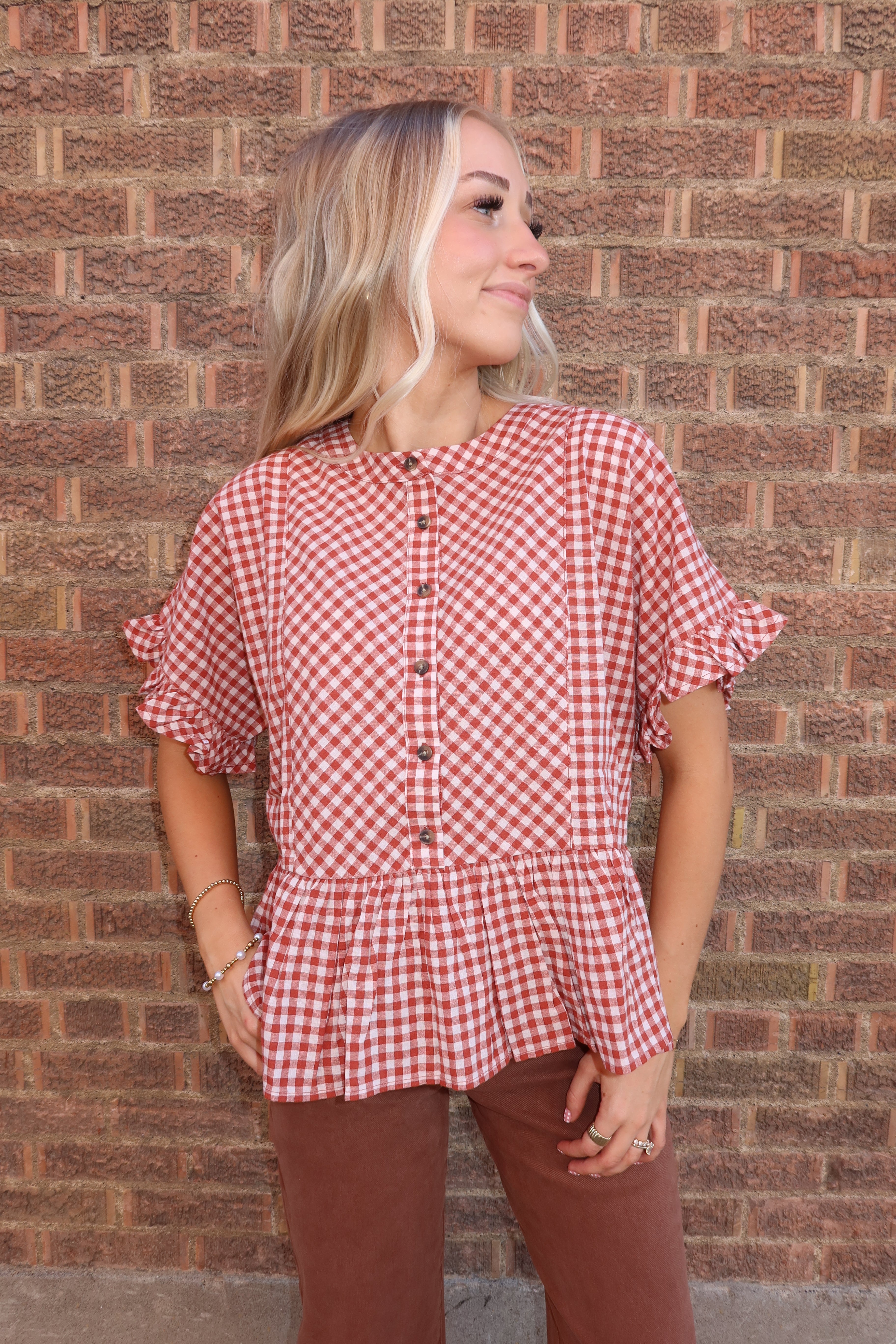 Sayler Gingham Ruffle Top