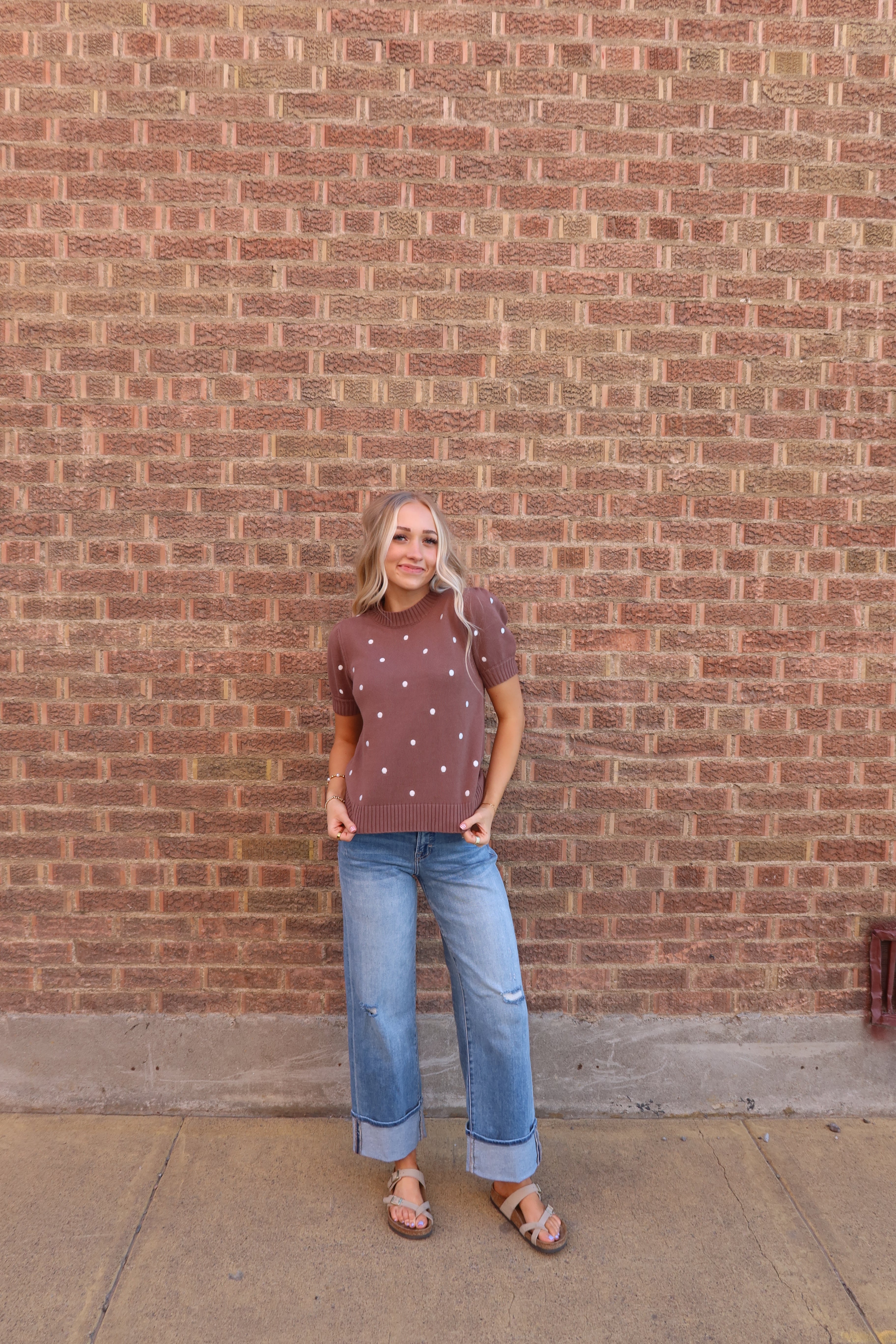 Dotty Charm Puff Sleeve Sweater