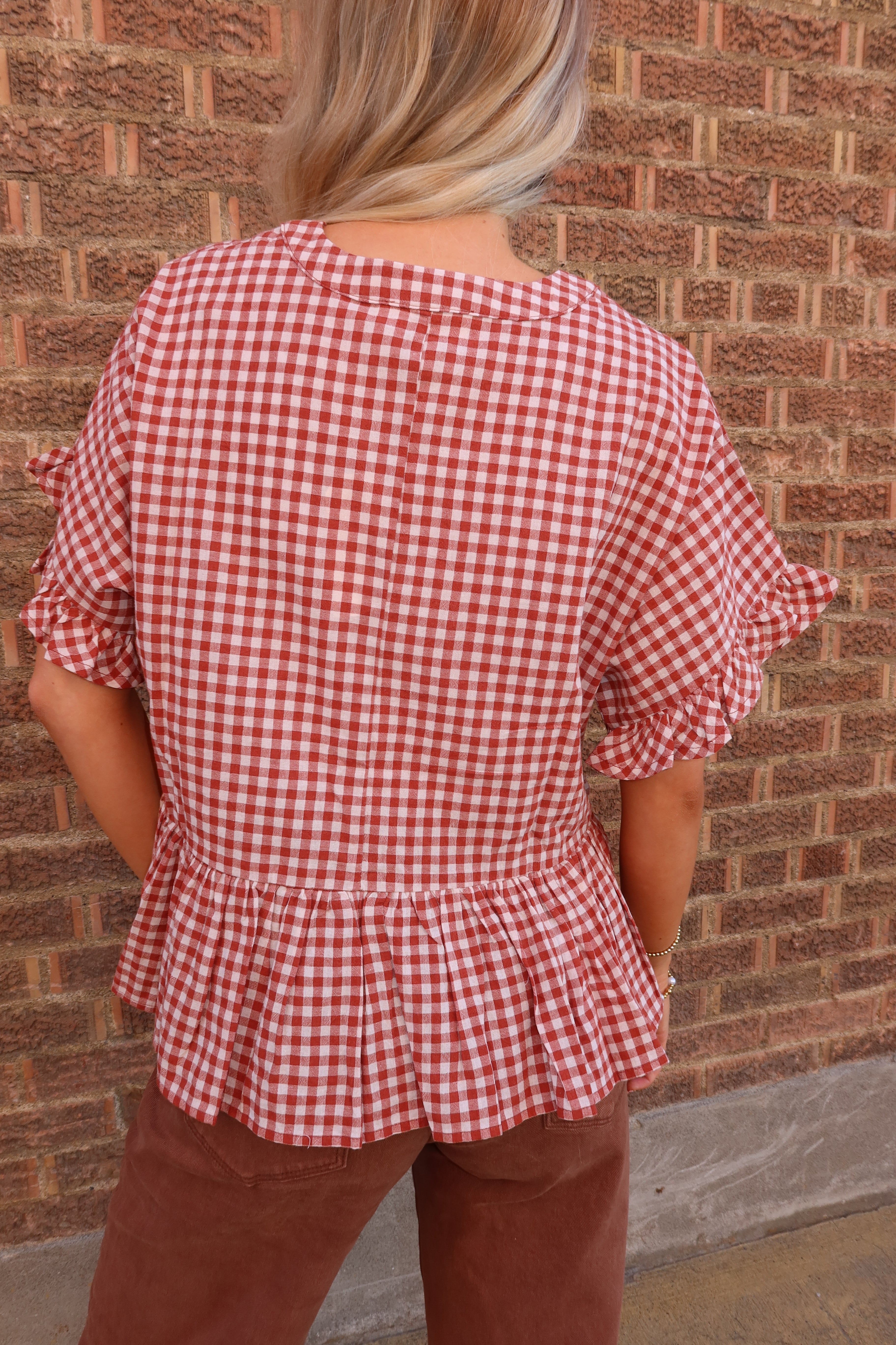 Sayler Gingham Ruffle Top
