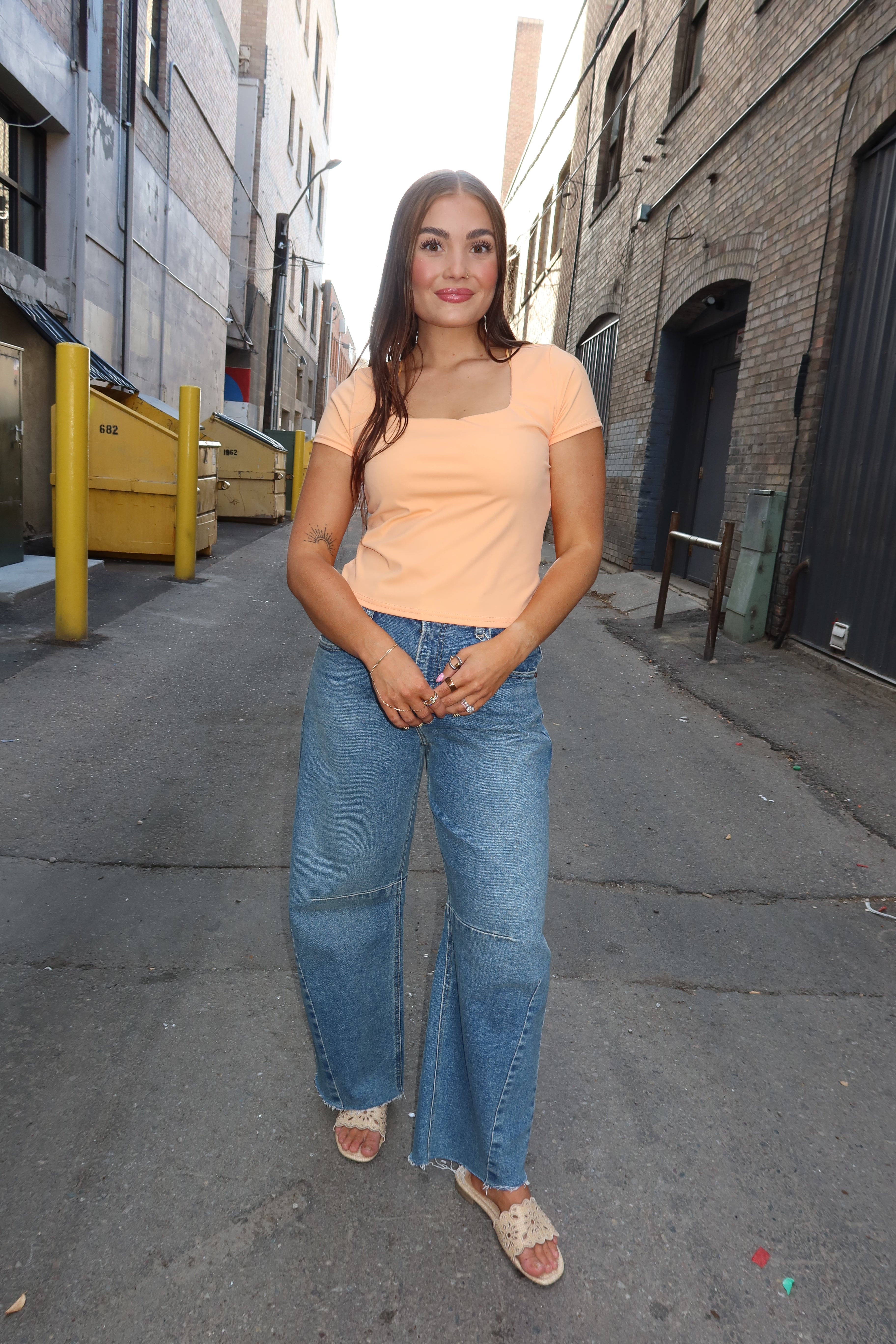Orange Square Neck Top
