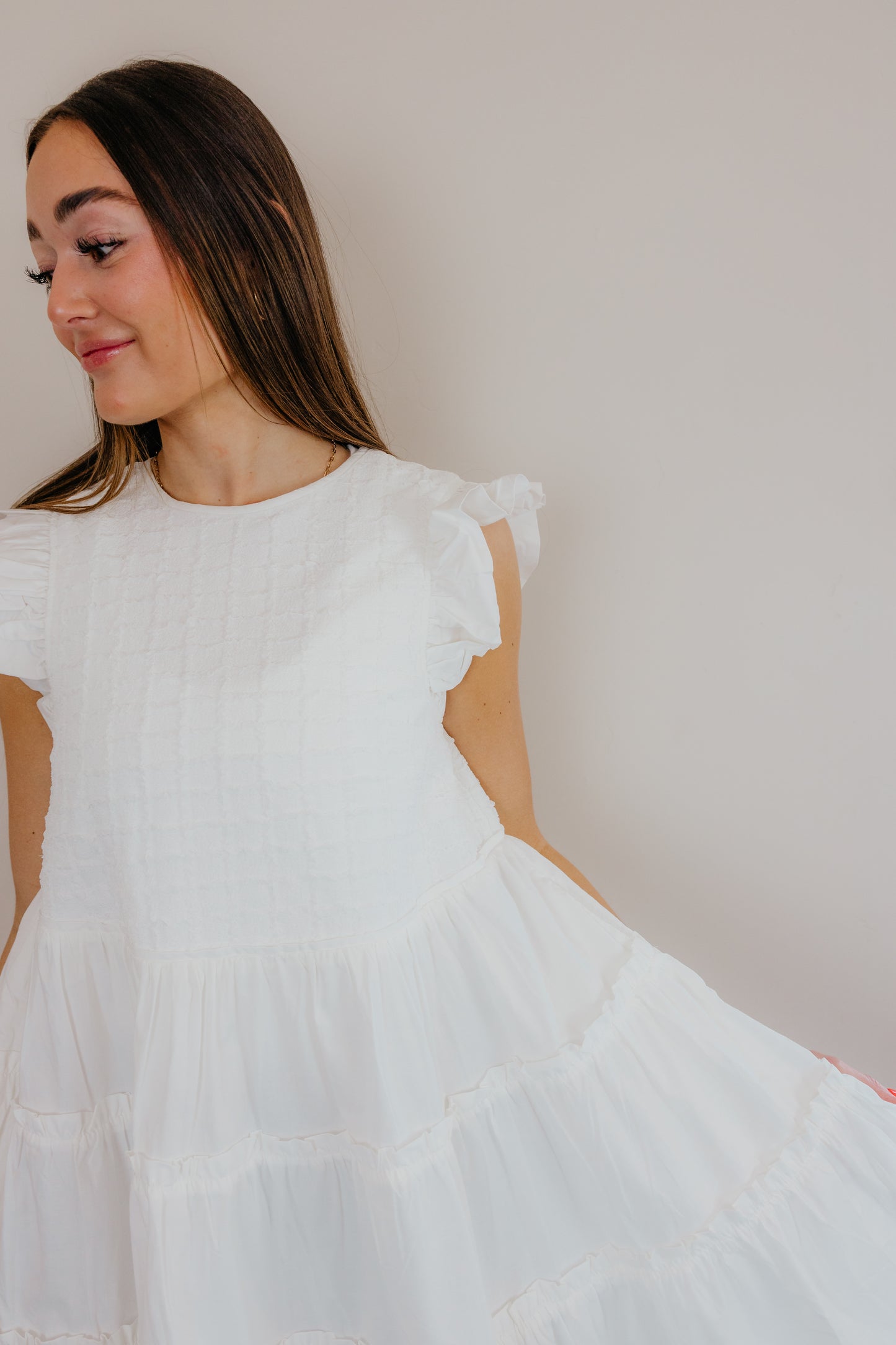 Celeste Ruffle Midi Dress – White