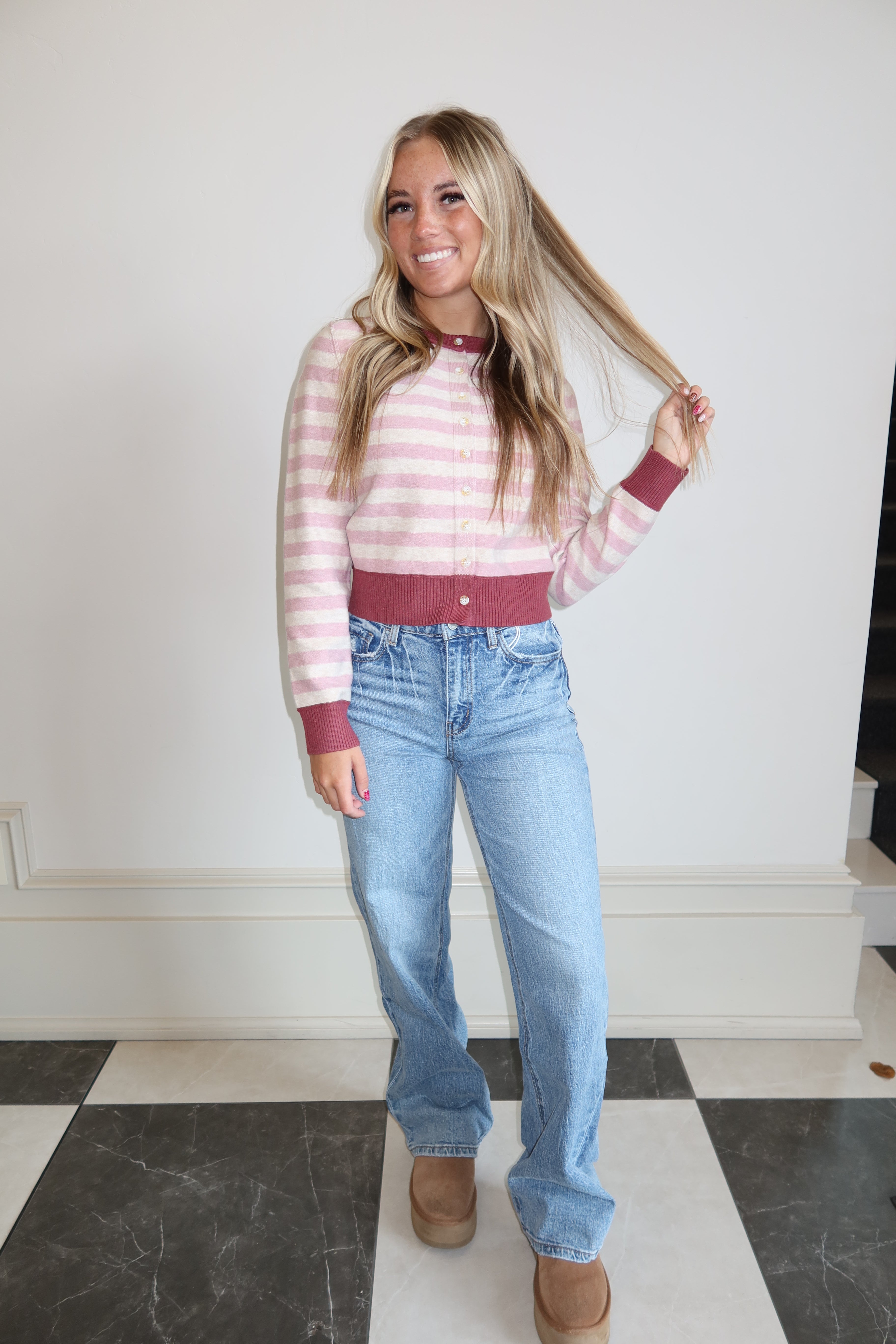 Rosette Stripe Button Sweater