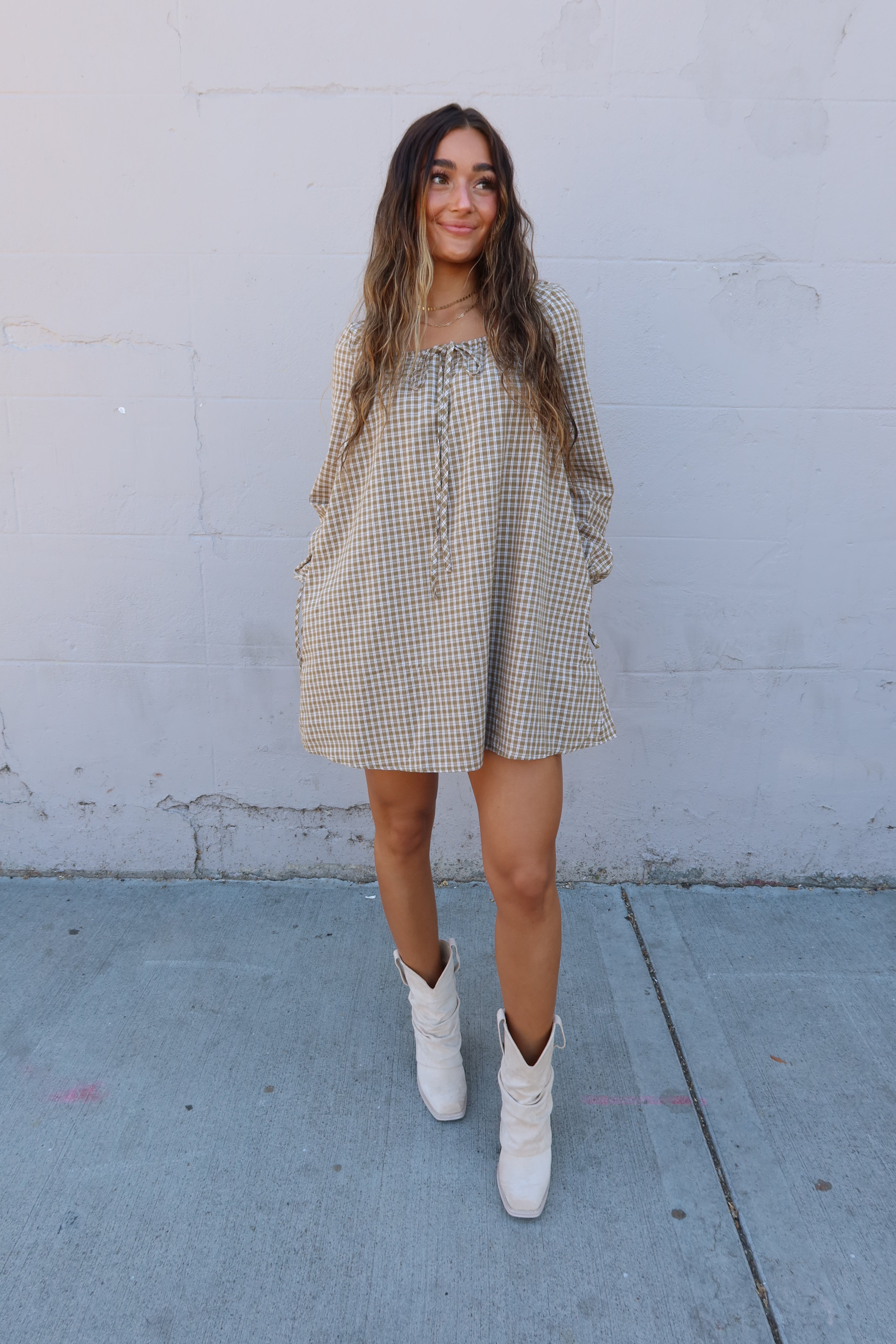 Autumn Plaid Olive Mini Dress