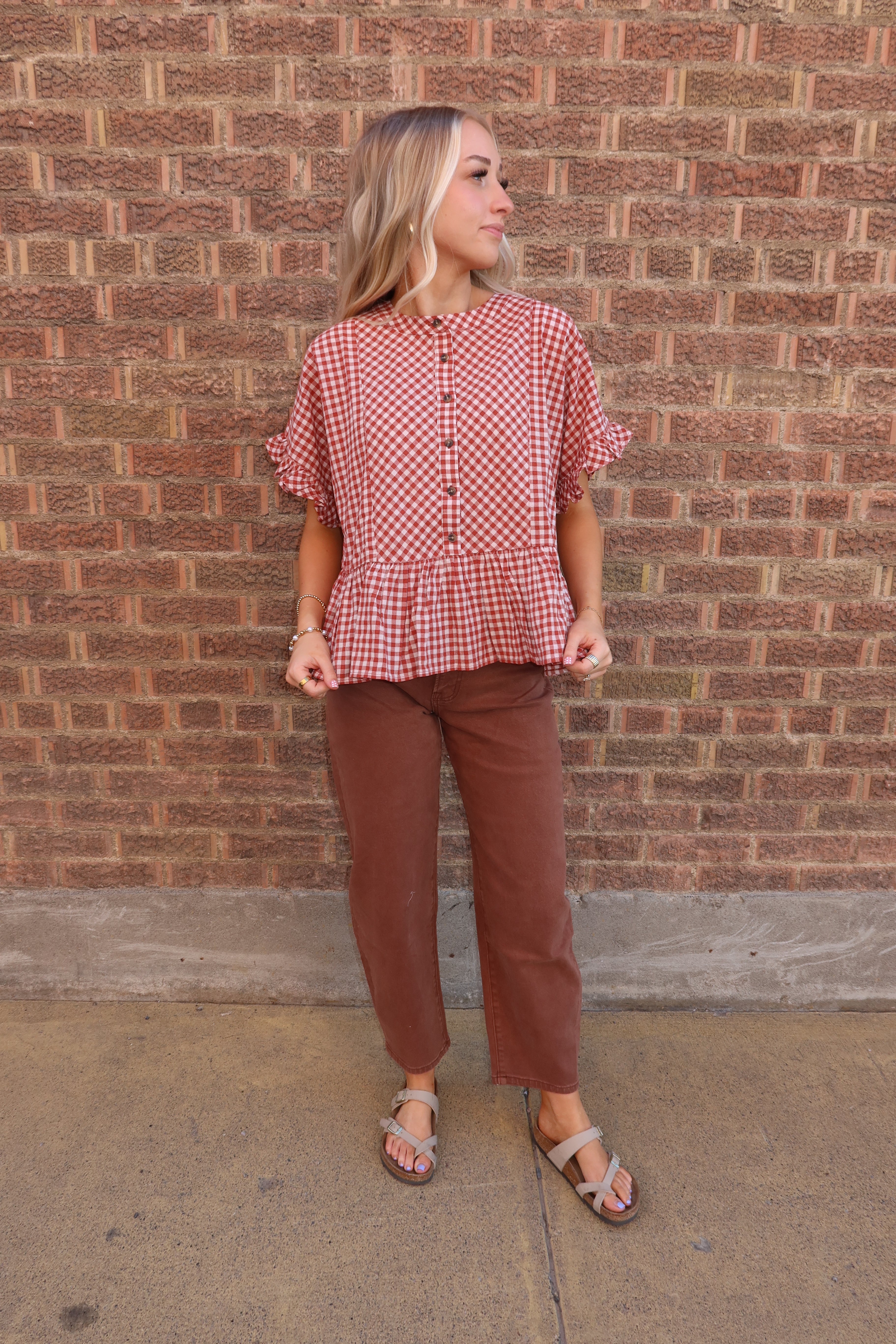 Sayler Gingham Ruffle Top