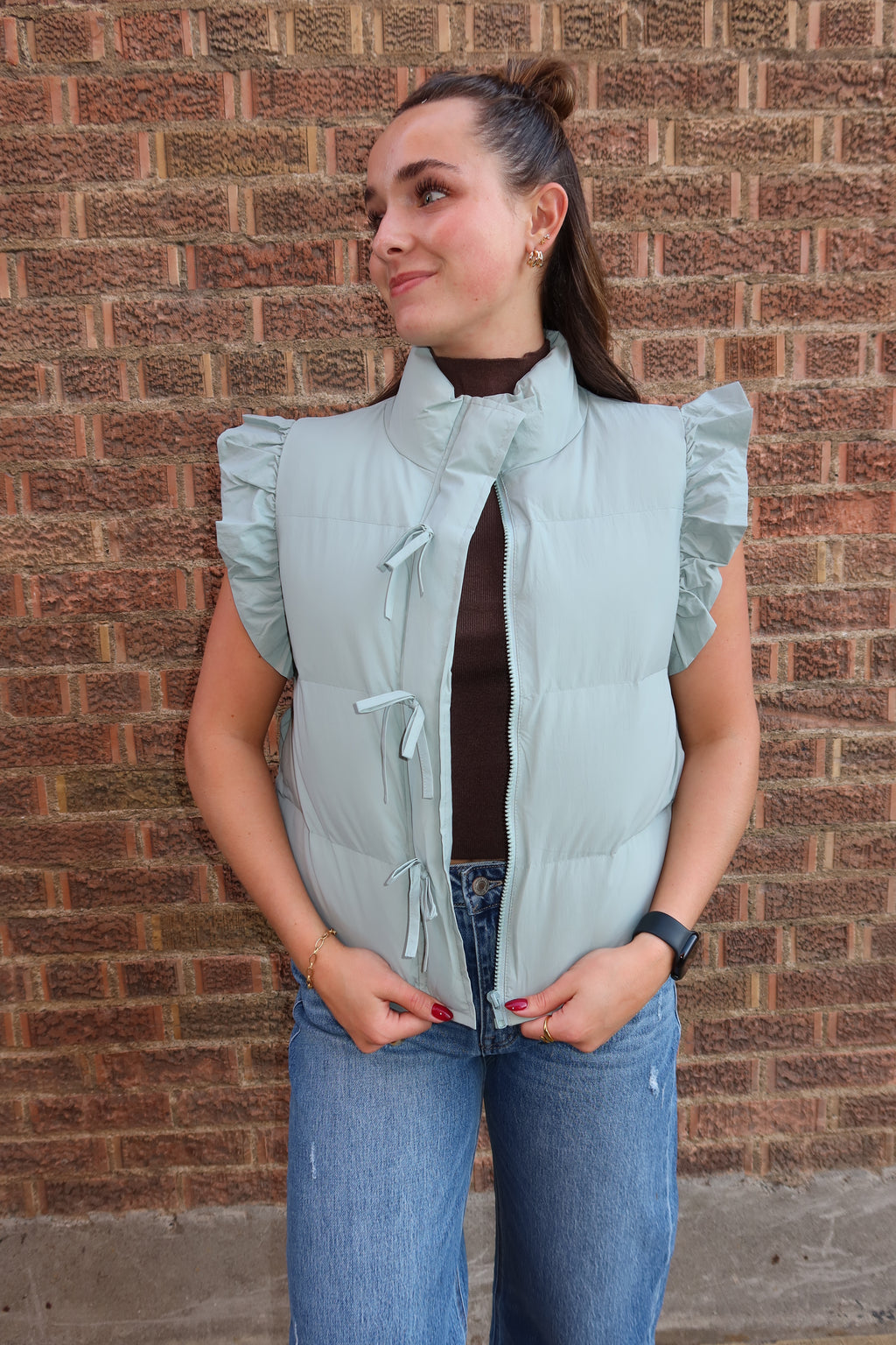 Coastal Breeze Ruffle Puffer Vest