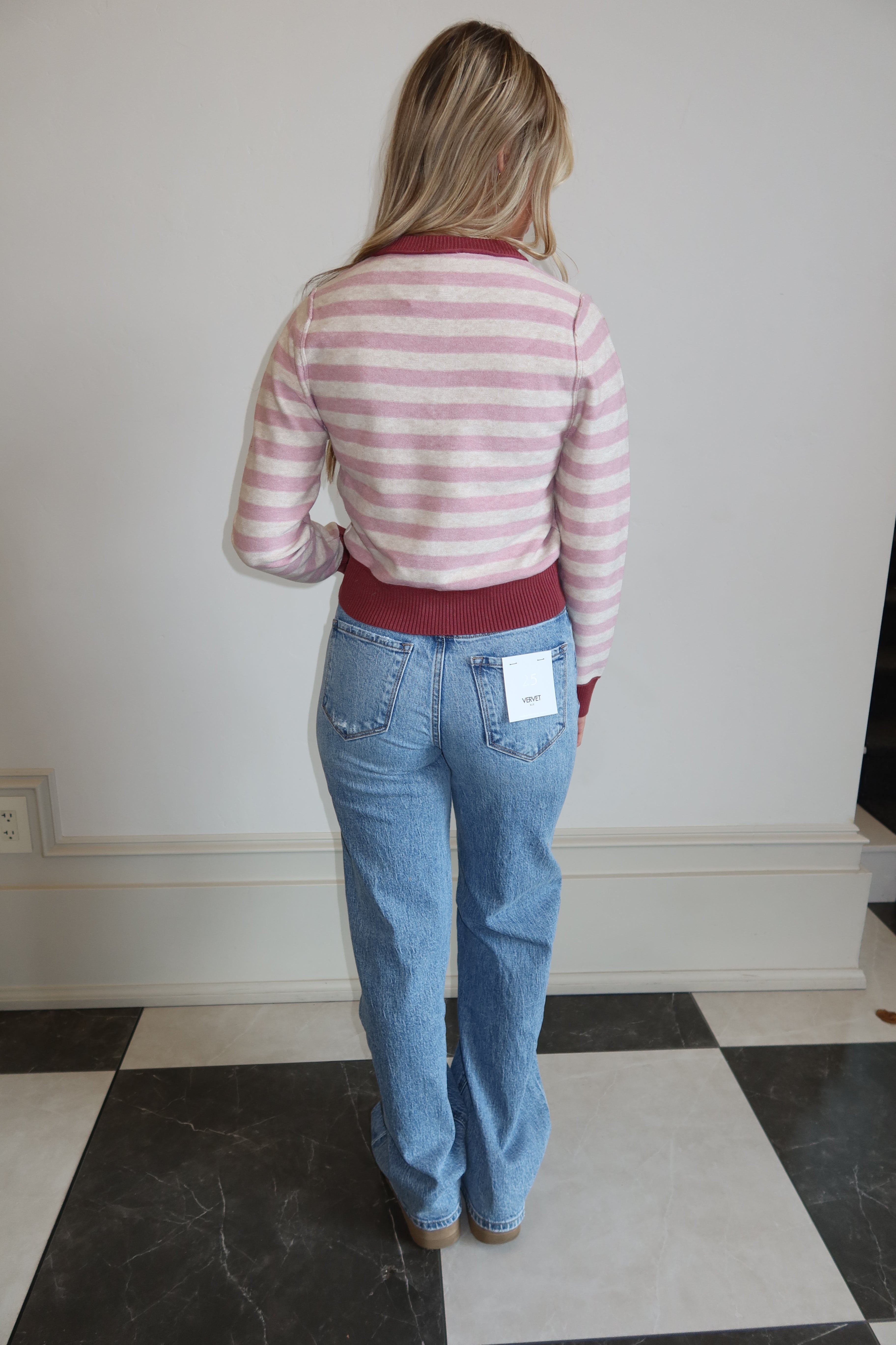 Rosette Stripe Button Sweater