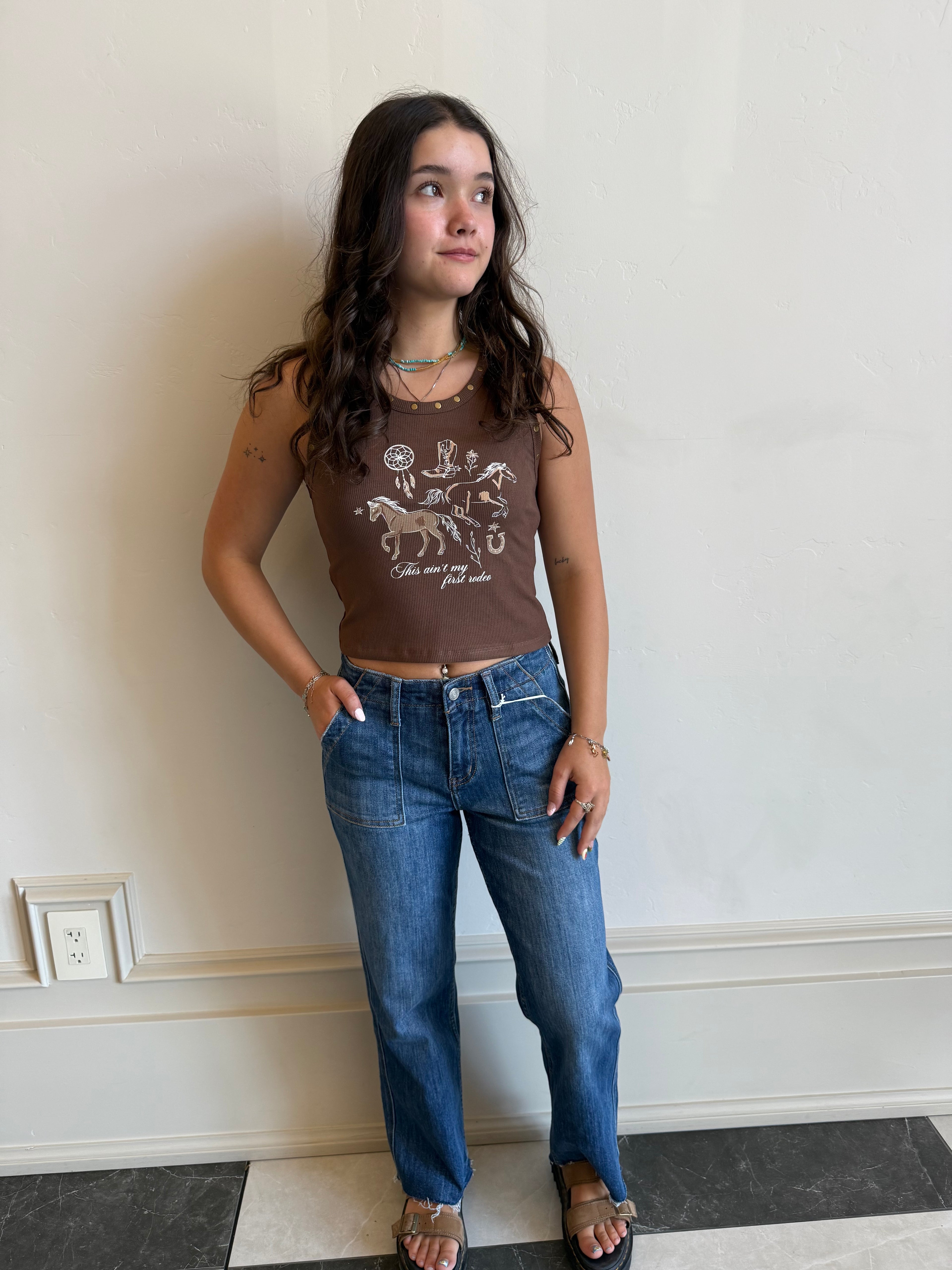 High Rise Utility Straight Jeans