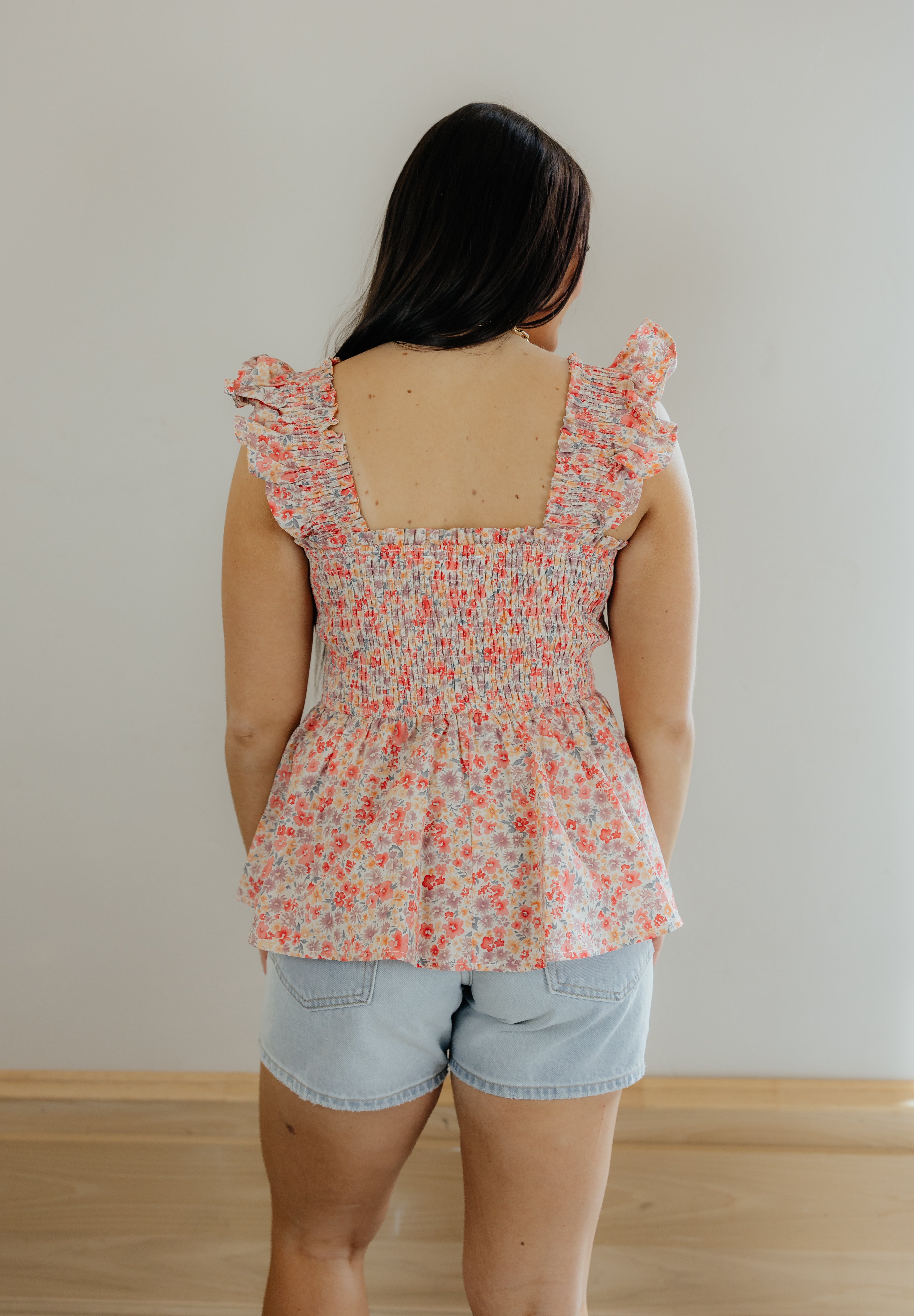 Bright blossom ruffle tank