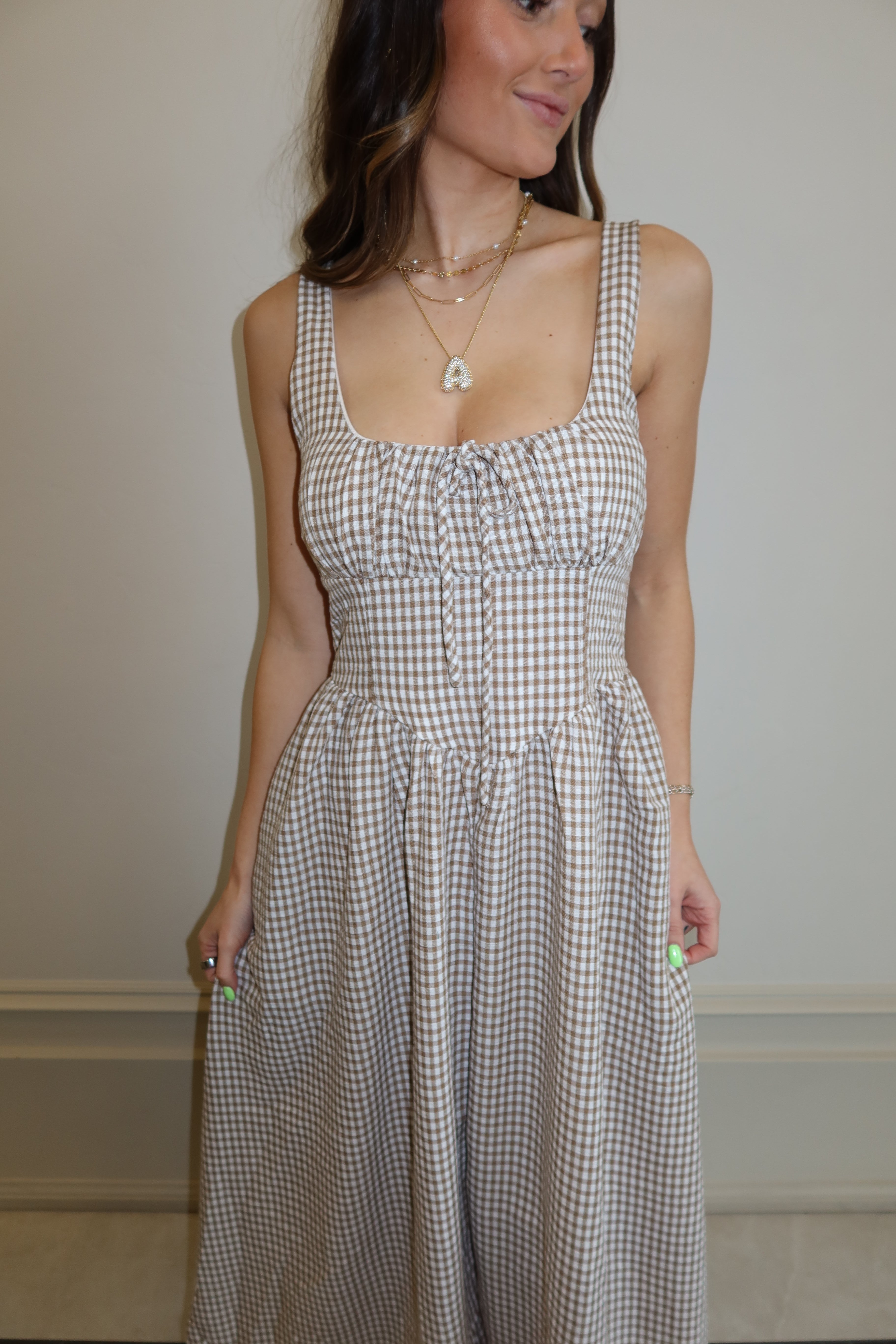 Tan stone Gingham Dress