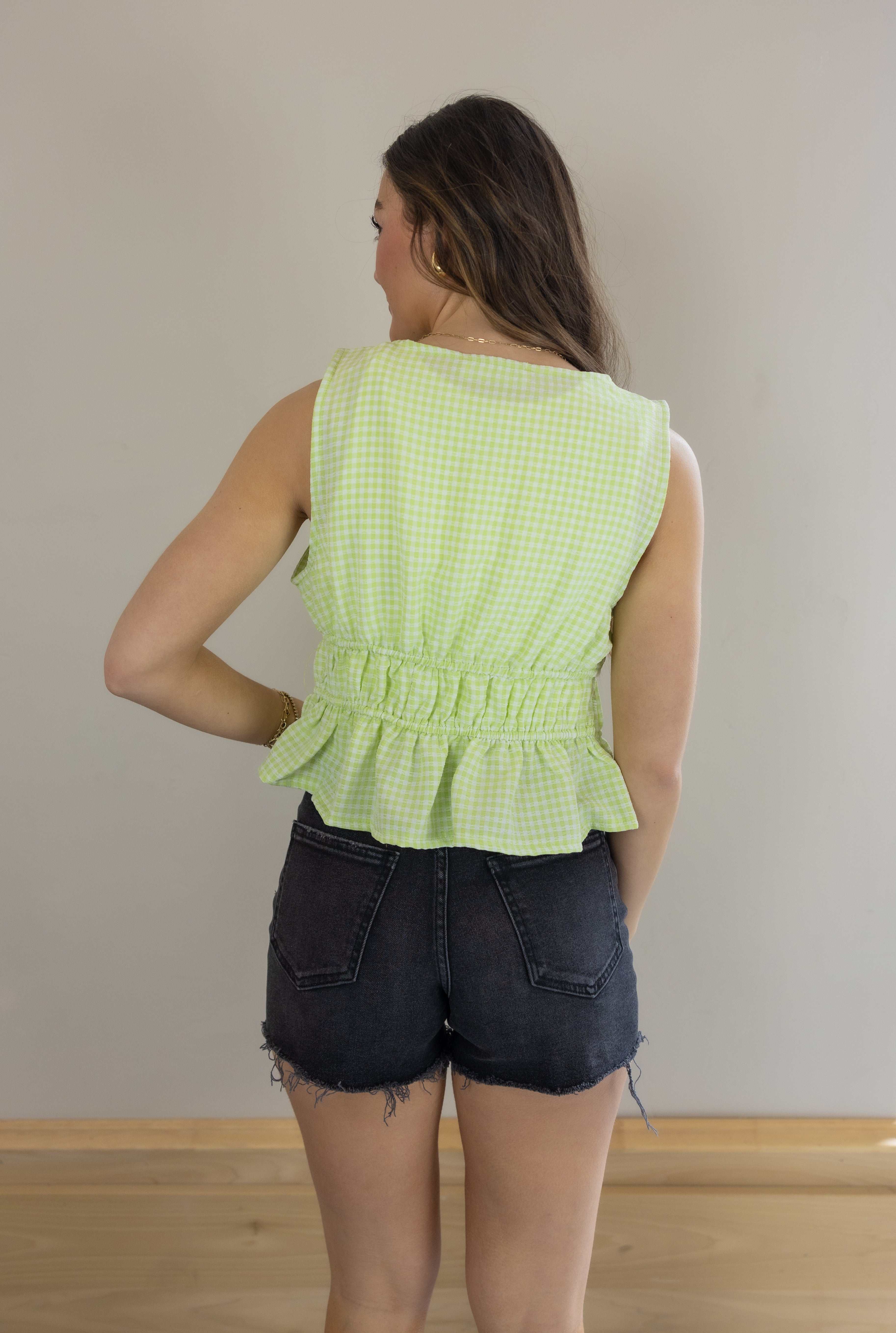 Lime Green Checkered Tank Top
