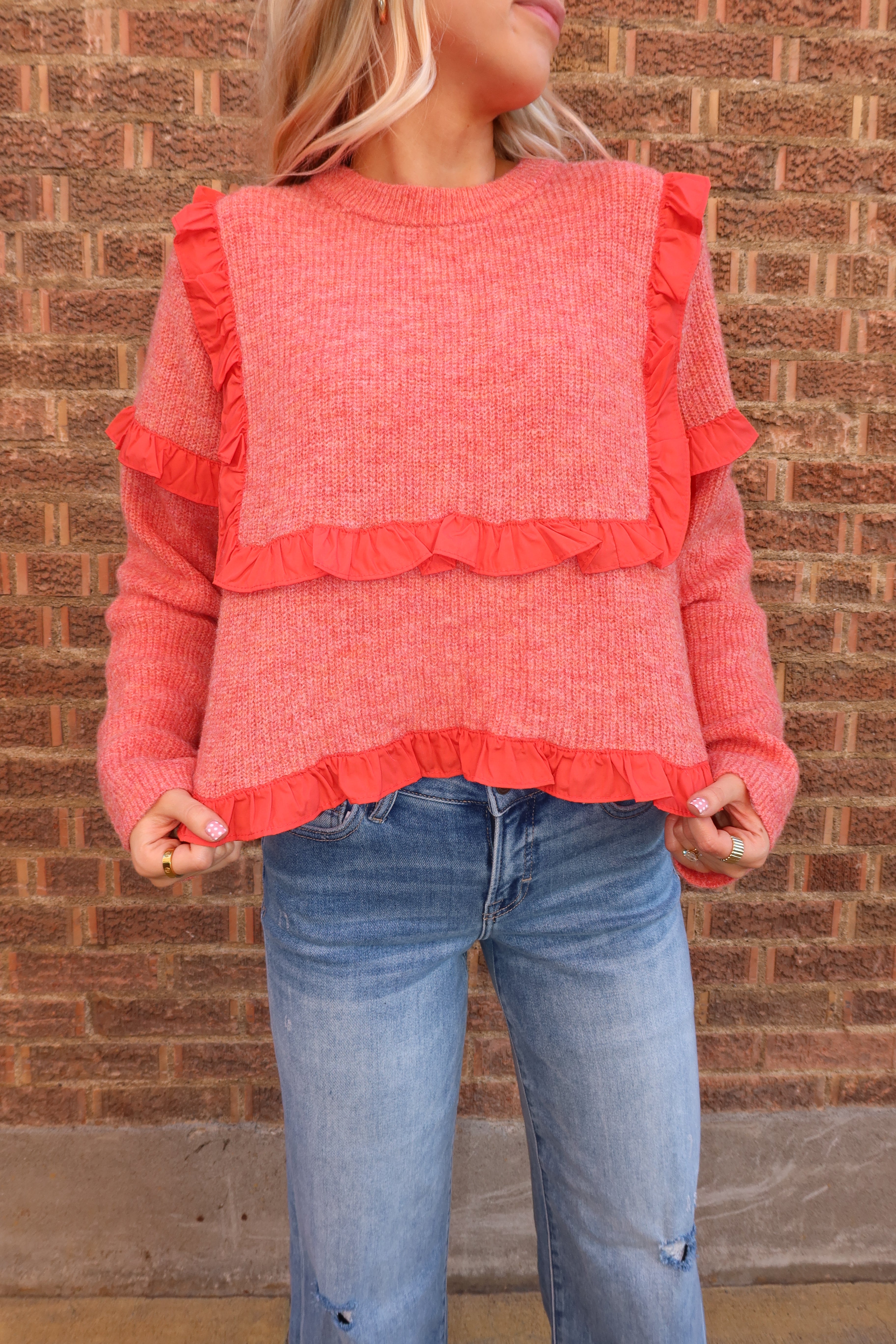 Scarlet Ruffle Knit Sweater