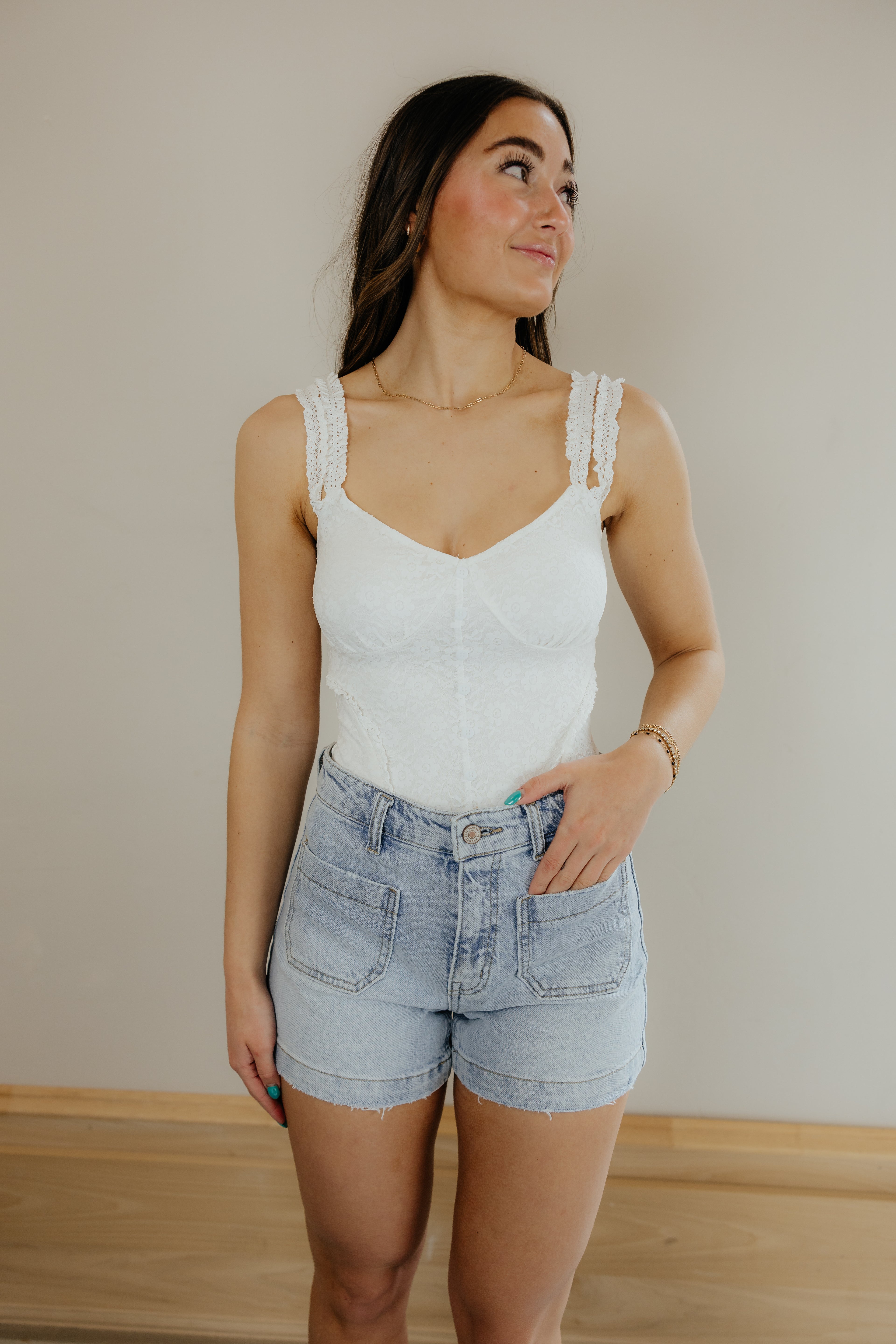 White luxe lace bodysuit