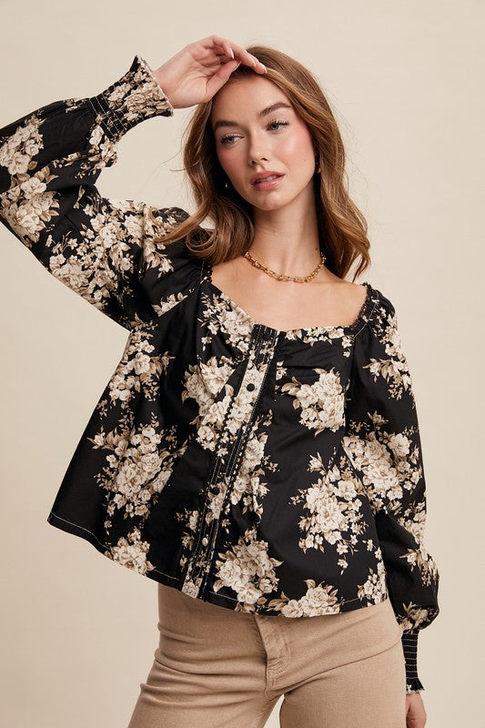 Floral Square Neck Top