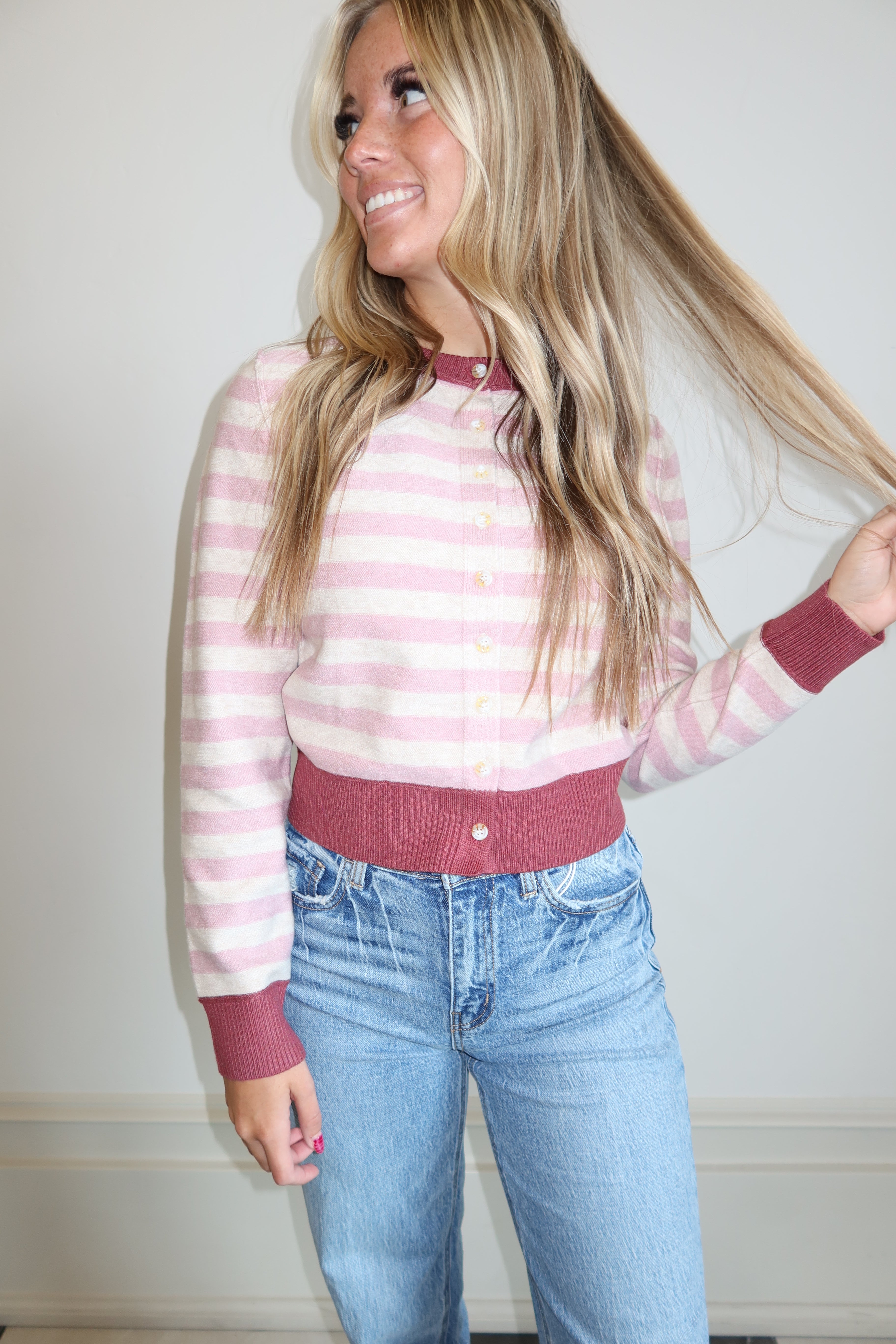 Rosette Stripe Button Sweater