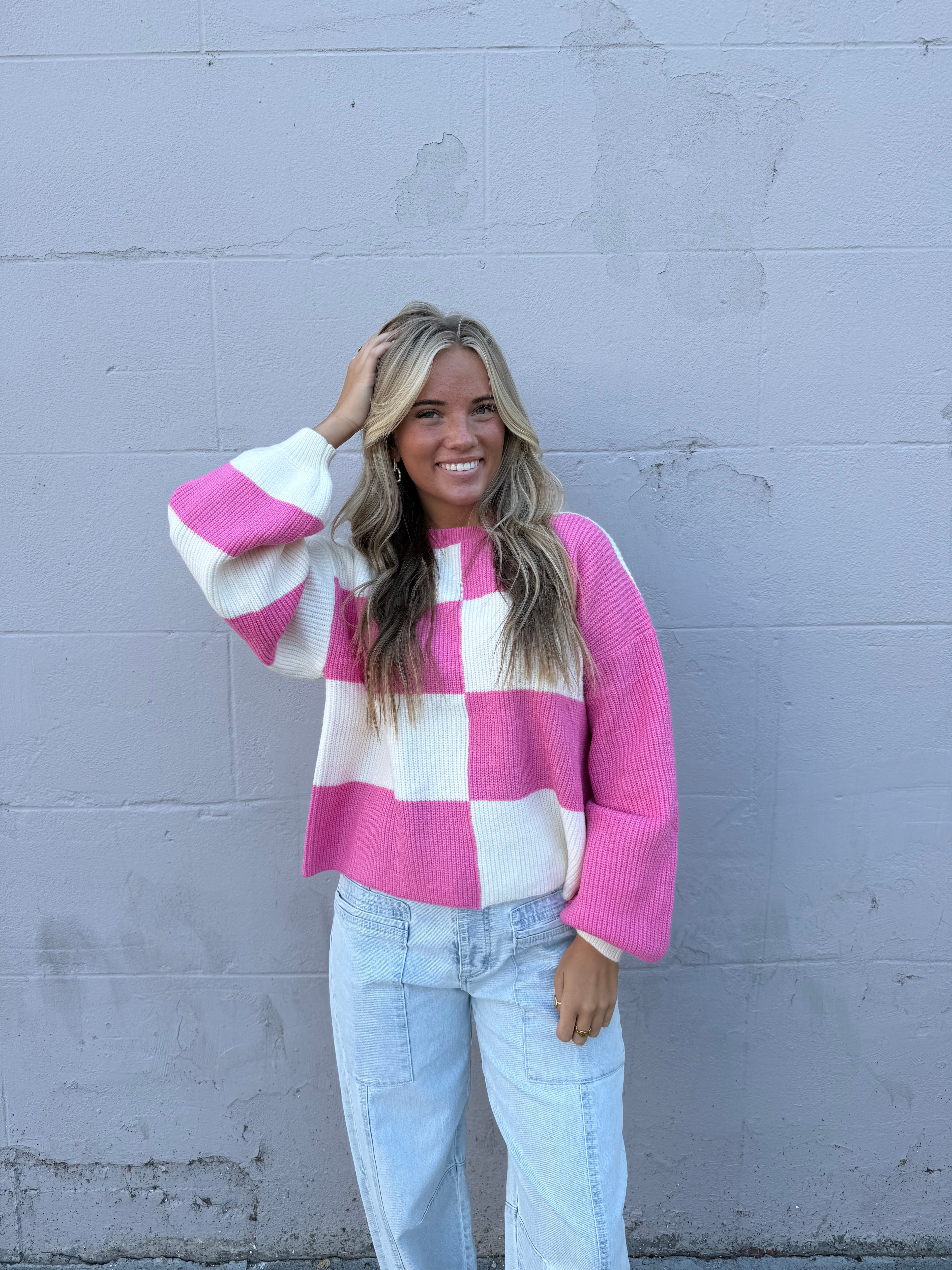 Bubblegum Check Sweater