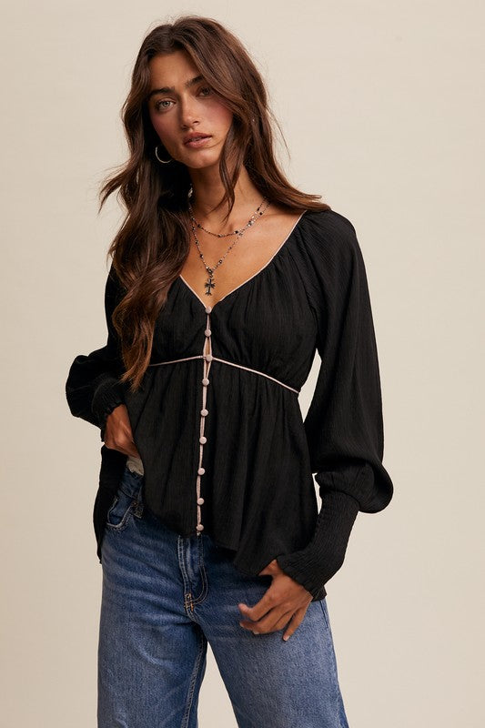 Classic Buttoned V-Neck Top