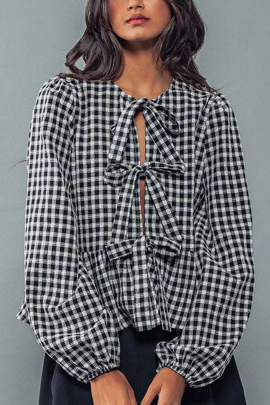 Gingham Bow Tie Top