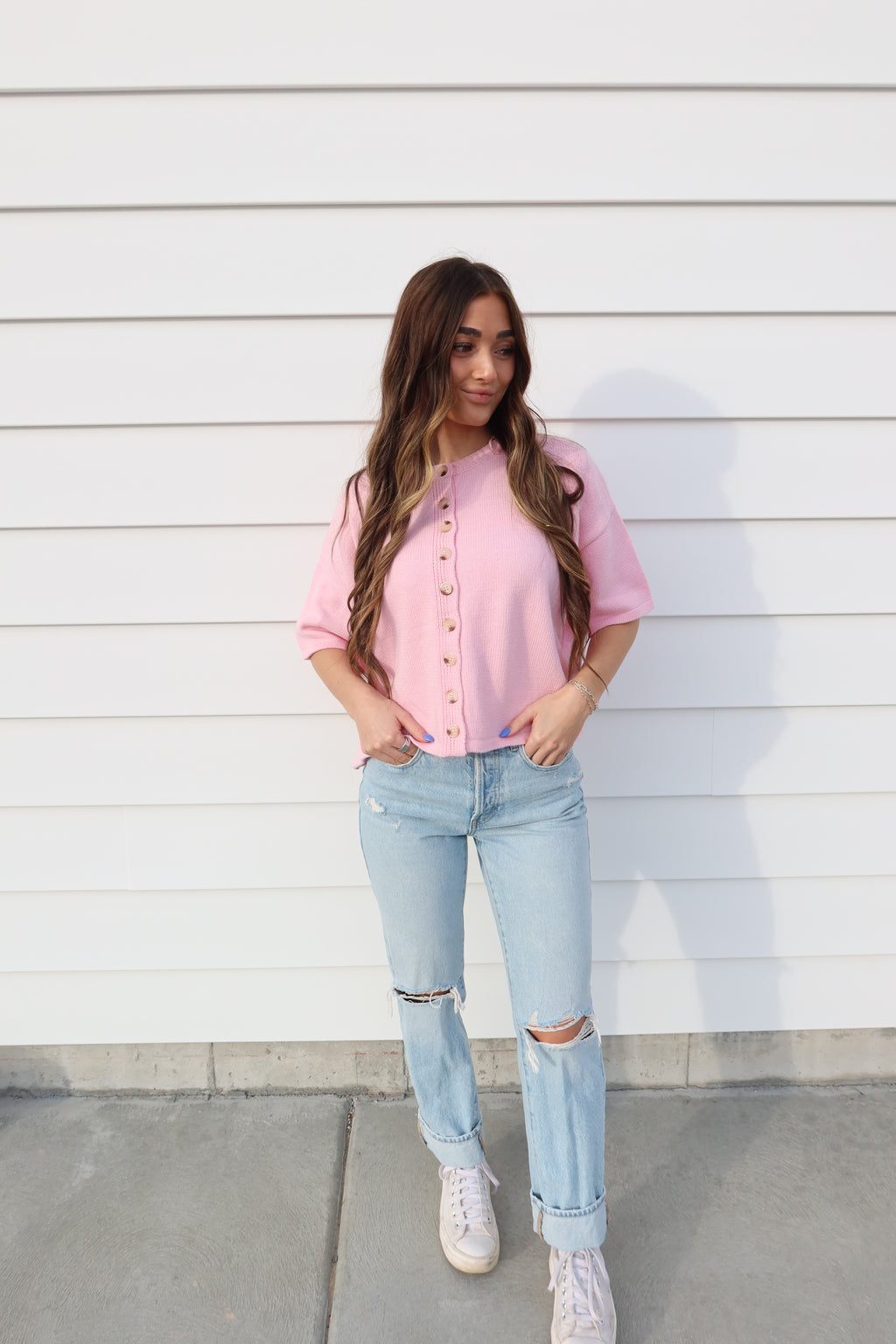 Blushed Buttoned Knit Top