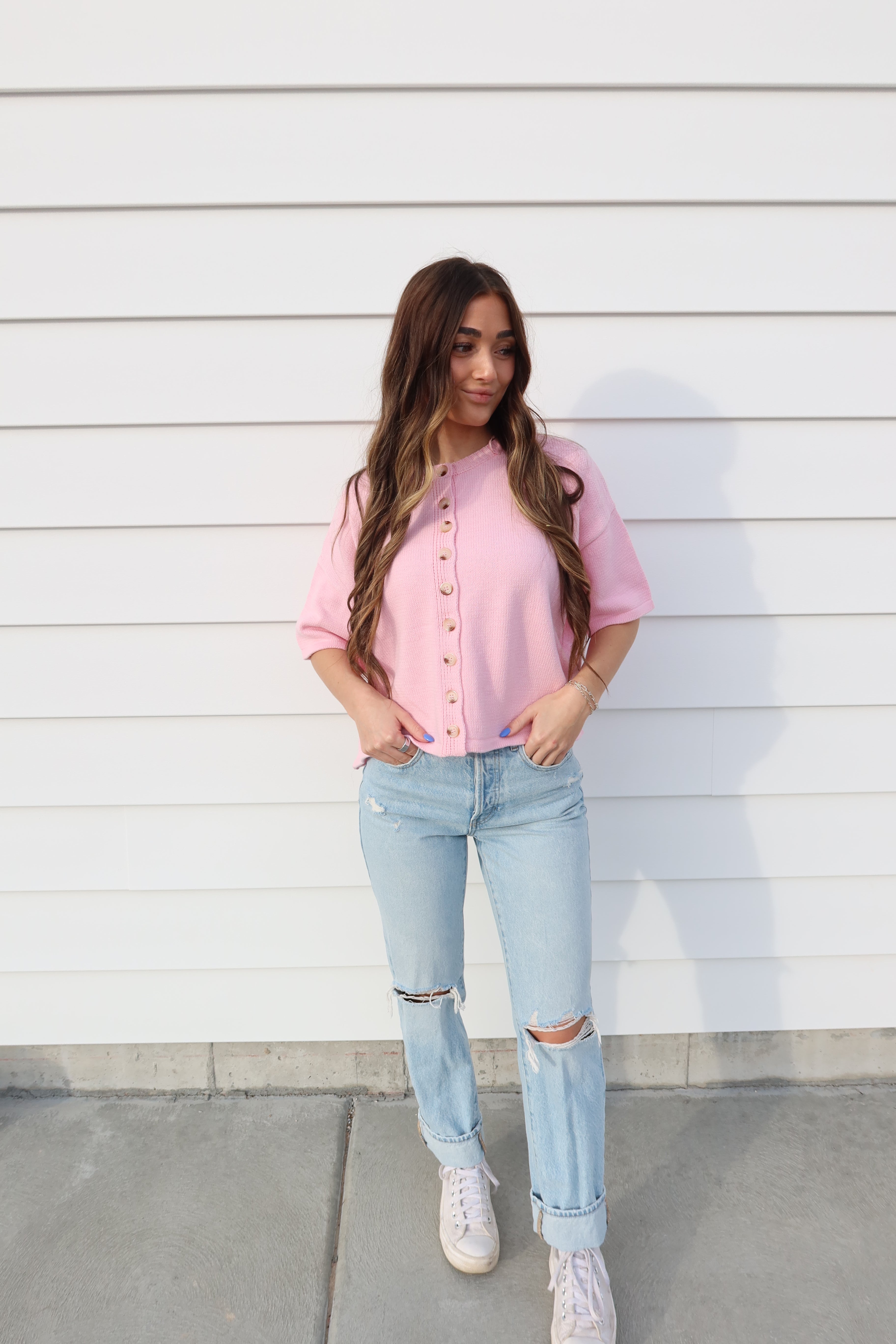 Blushed Buttoned Knit Top