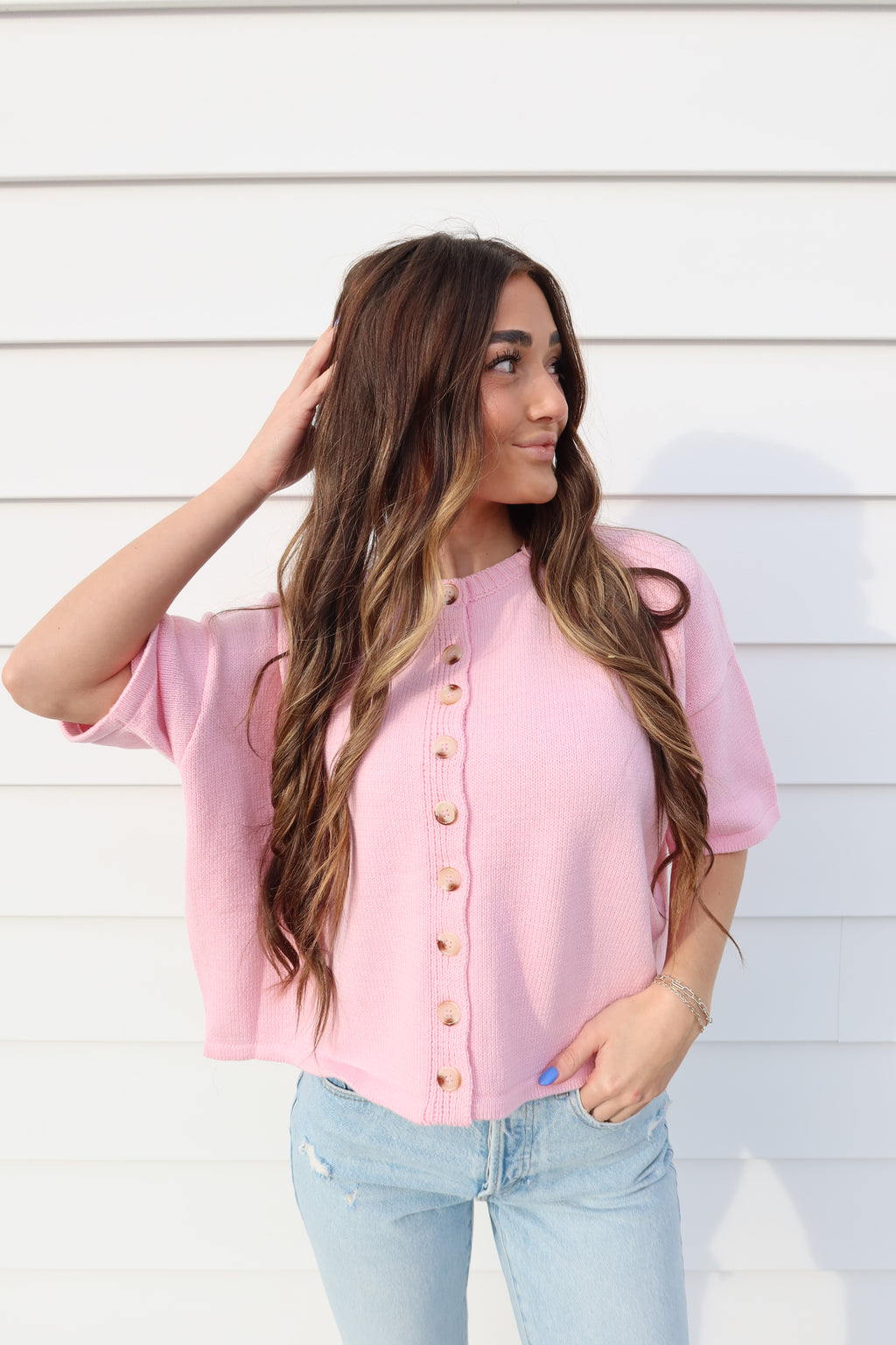 Blushed Buttoned Knit Top