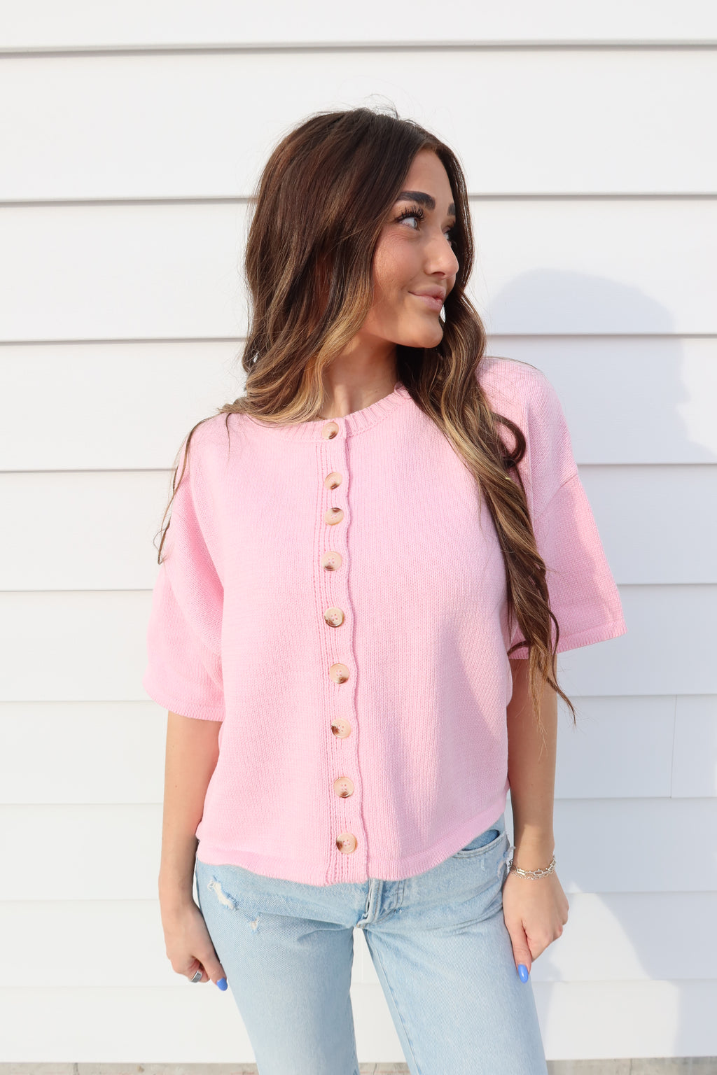 Blushed Buttoned Knit Top