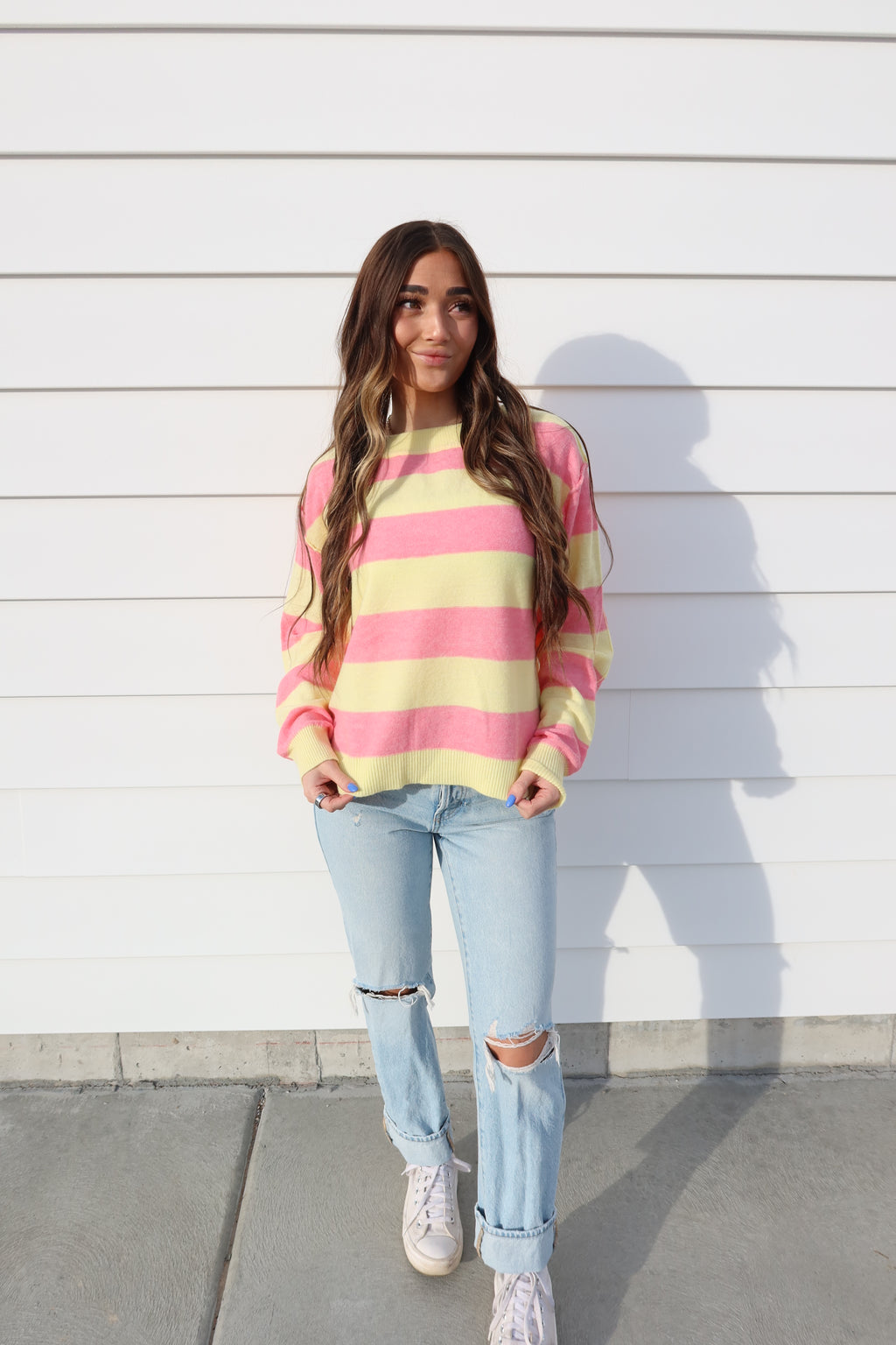 Pink lemonade Striped Sweater