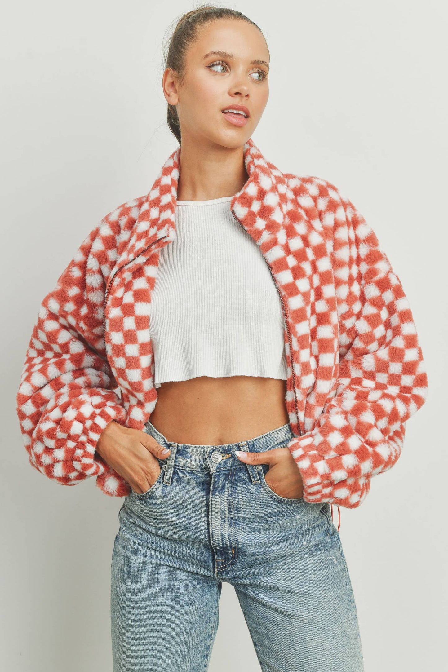 CHECKER TEDDY FALL JACKET